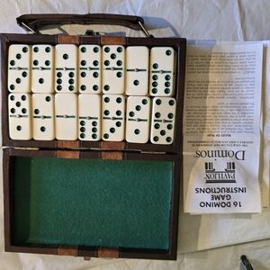 White and Green Domino Set Like New With Metal In Center For Easy Shuffle